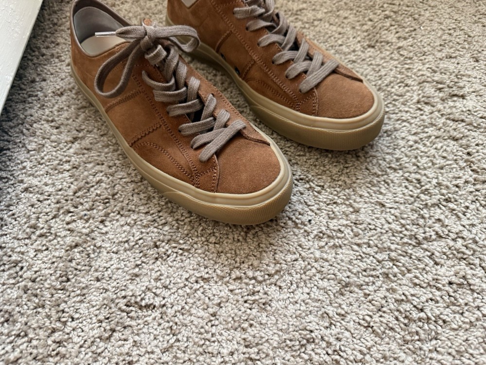 TOM FORD Brown Suede Lace-Up Men's Casual Sneakers Rubber Sole Round Toe