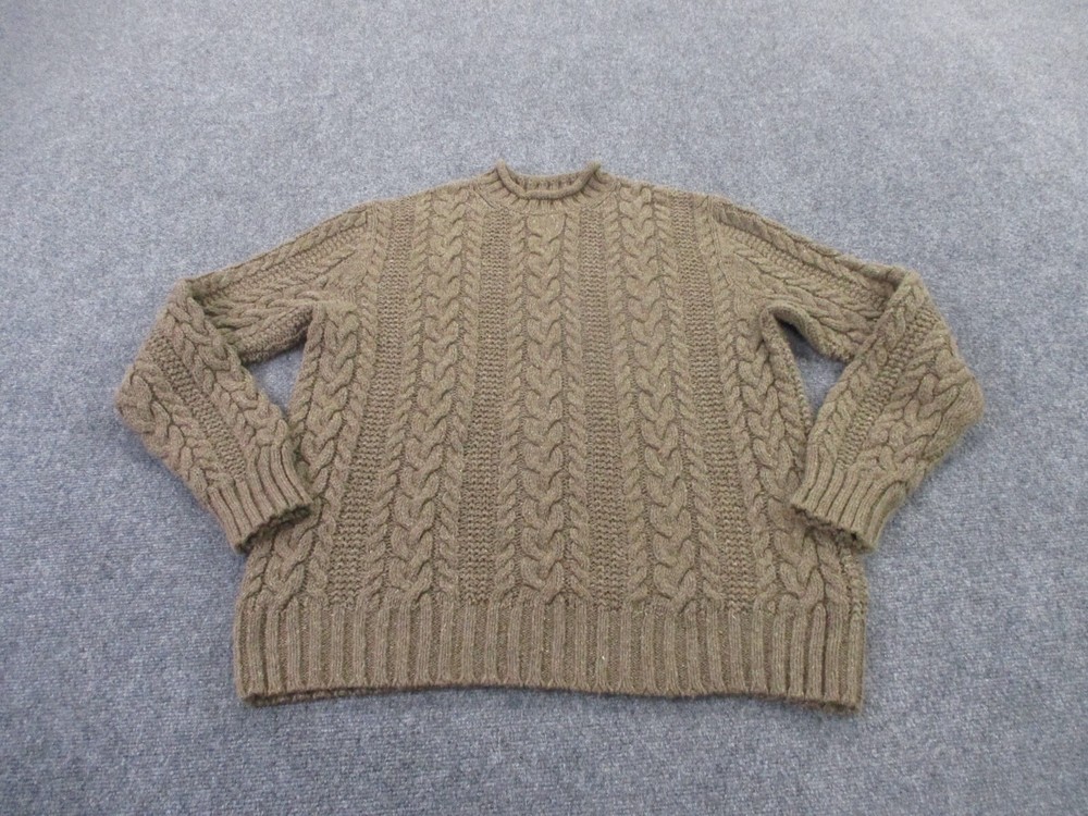 Polo Ralph Lauren Sweater Men XL Beige Hemp Fisherman Roll Neck Golf Cable Knit