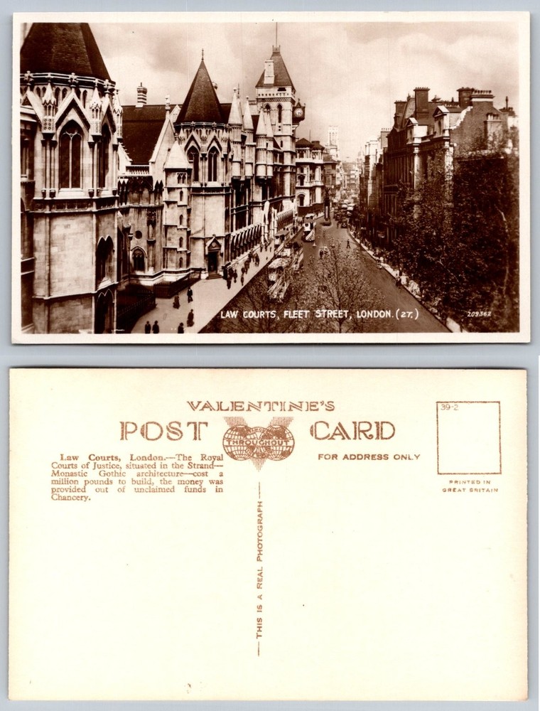RPPC Law Courts Fleet Street London Royal Courts of Justice Valentine's Postcard