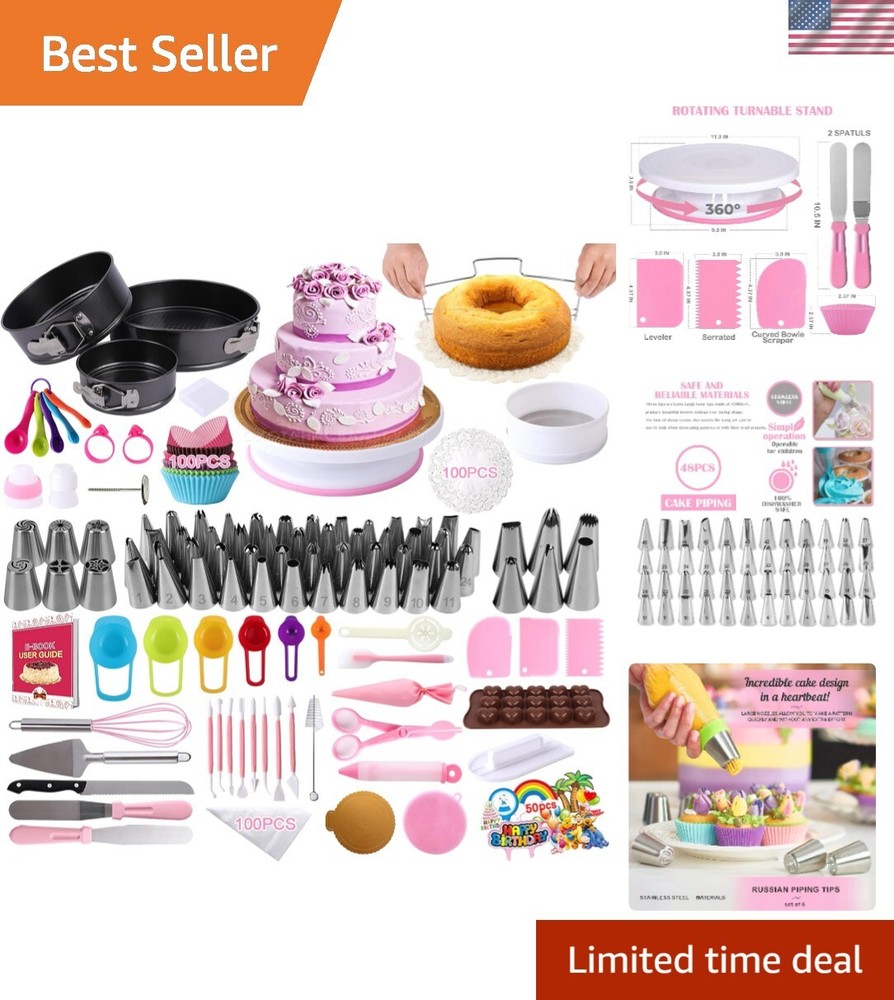 Cake Decorating Supplies Kit， 464 Pcs with Non-Slip Cake Turntable and Spring...