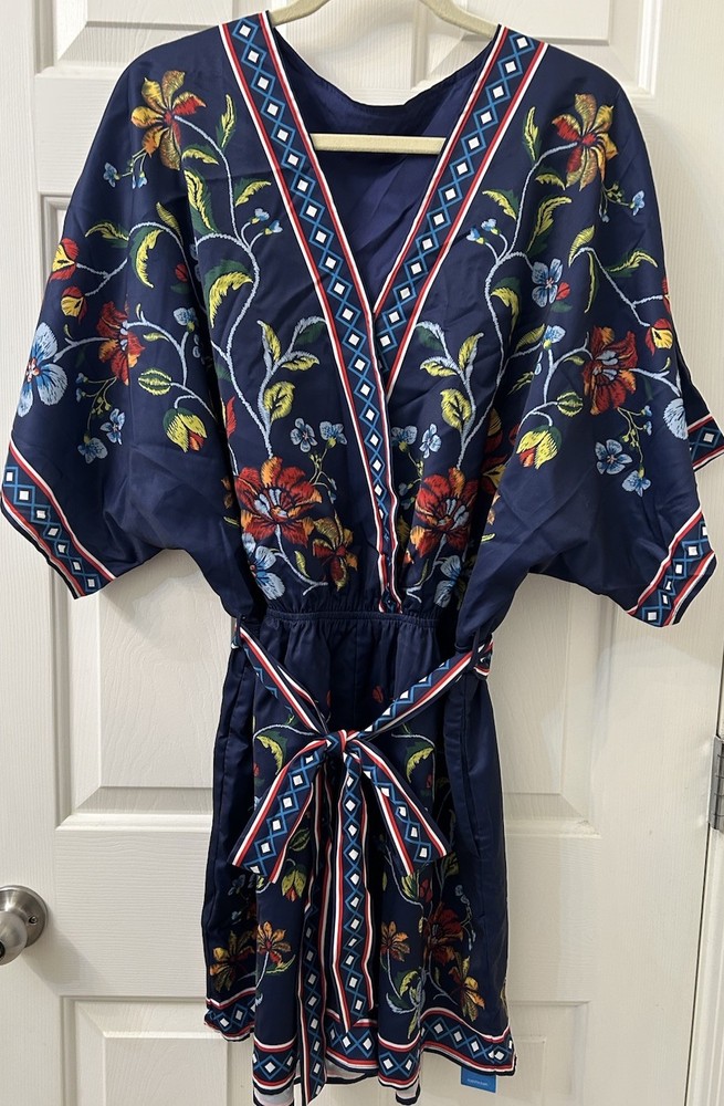 NWTCupshe Navy Floral Belted Kimono Sleeve Romper for Women Size XL