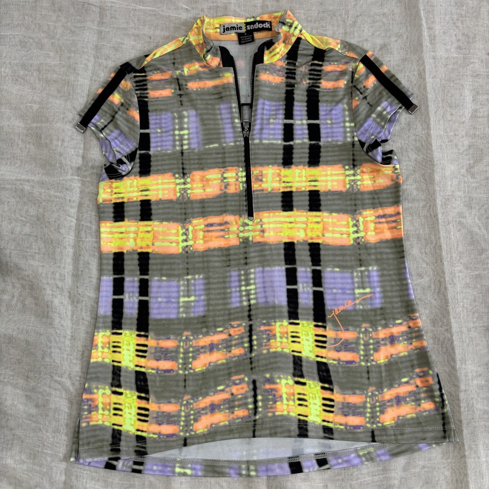 Jamie Sadock Women's Small Top Short Sleeve 1/4 Zip Multicolor Abstract