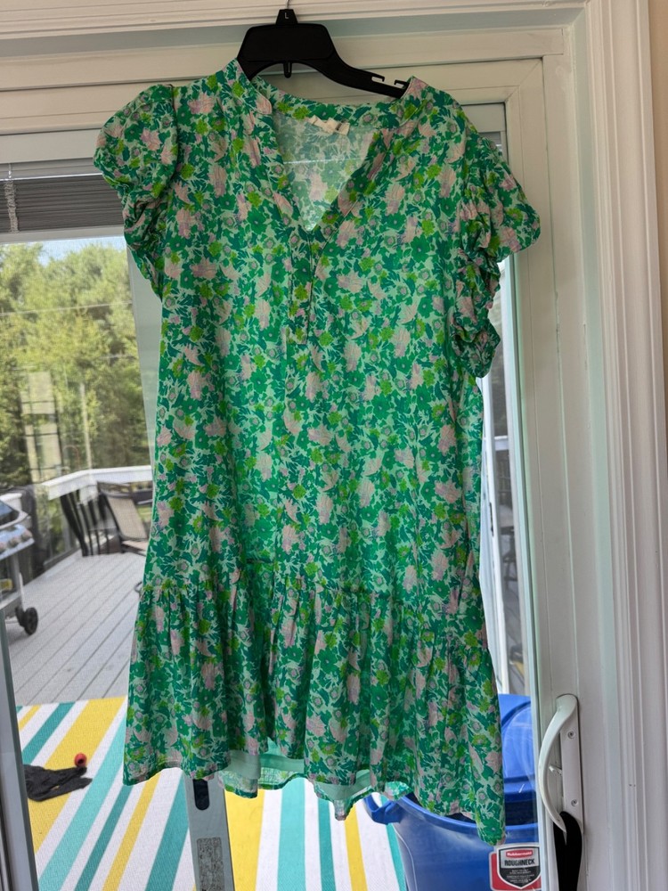 Entro Green Flower Dress Large
