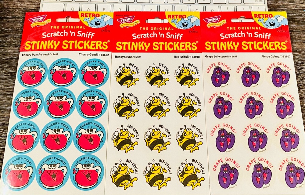 TREND Scratch n Sniff RETRO STINKY STICKERS, CHERRY PUNCH, HONEY, GRAPE JELLY