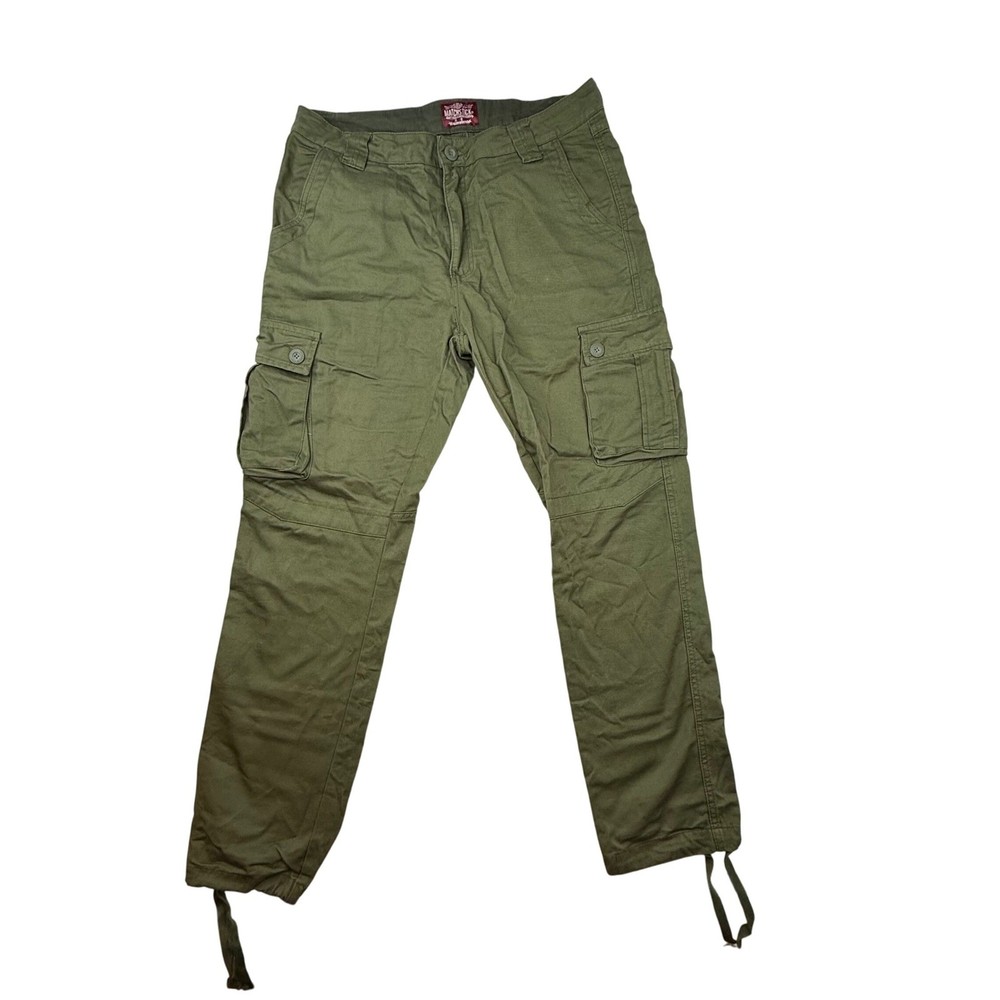 Matchstick Cargo Pants Olive Green Utility Pockets Drawstring Ankle Men's 36x30