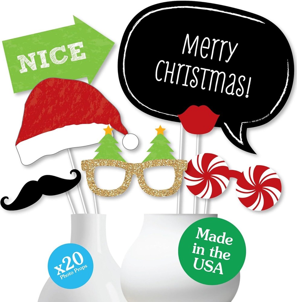 Big Dot of Happiness Christmas Party - Photo Booth Props Red, Gold, Orange