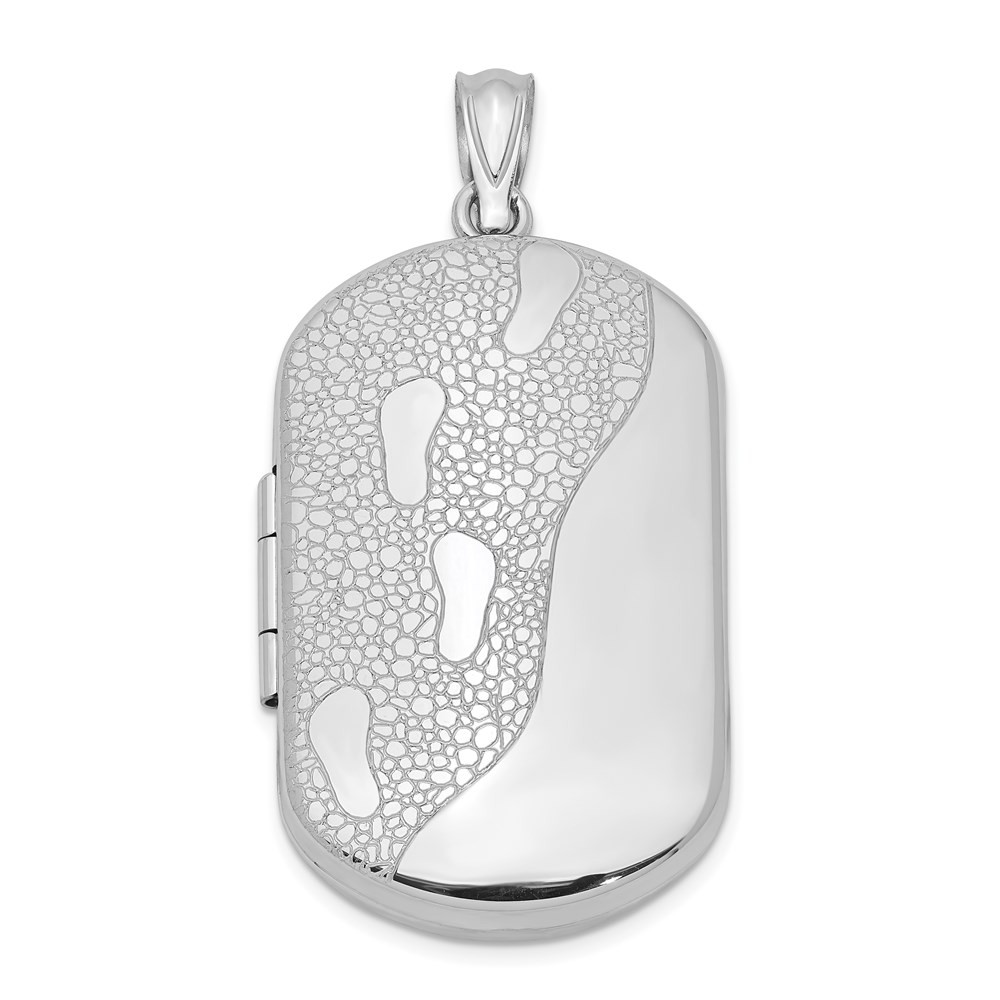 Sterling Silver Rhodium-plated 30mm Footprints Rectangular Locket Pendant 5.35gm