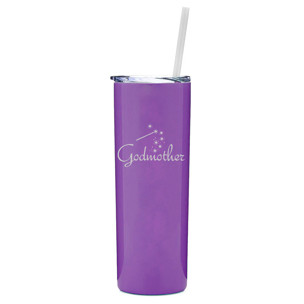 20 oz Skinny Tumbler Stainless Steel Insulated Travel Mug w Straw Godmother