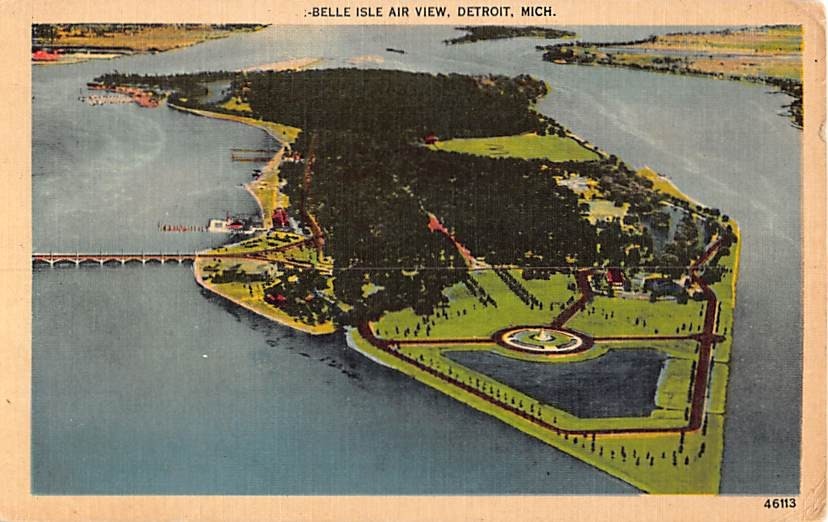 Postcard Aerial View Belle Isle Detroit Michigan USA