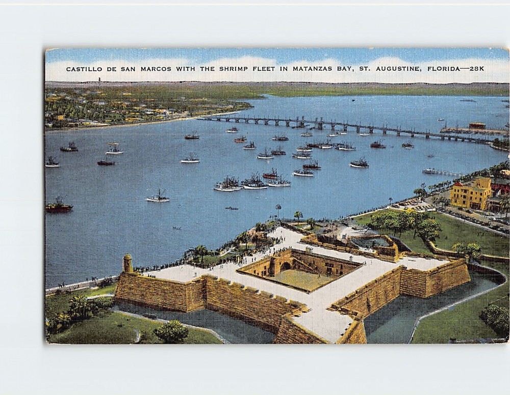 Postcard Castillo De San Marcos Shrimp Fleet Matanzas Bay St. Augustine Florida