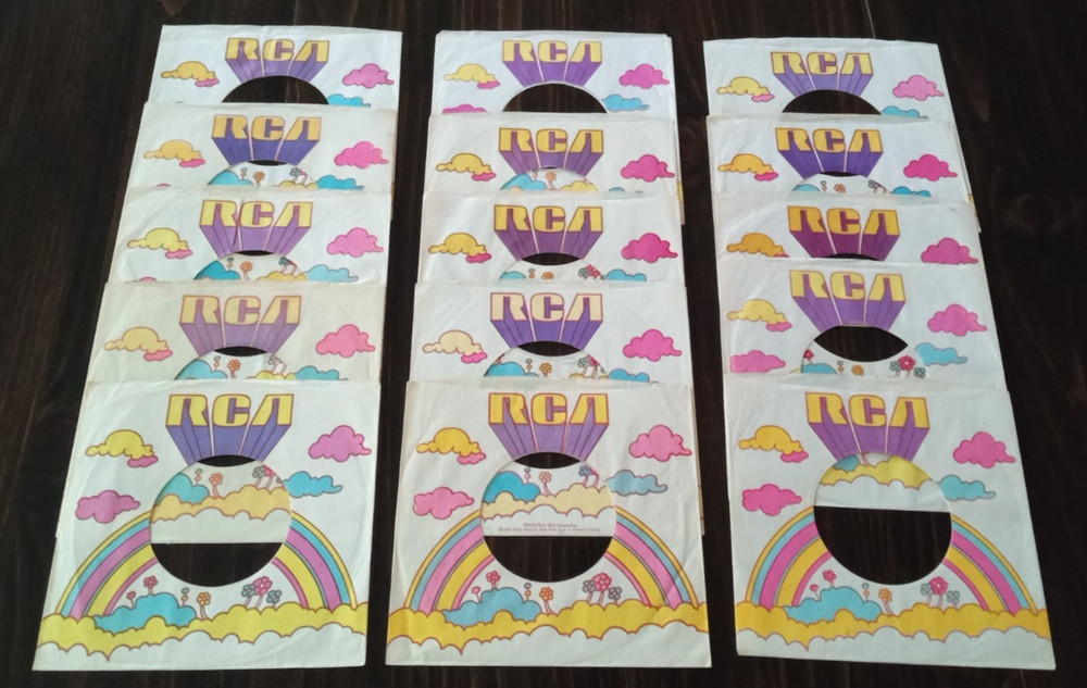 Lot of 15 RCA Company Sleeves for 45 RPM Records rainbow & clouds vintage 1971
