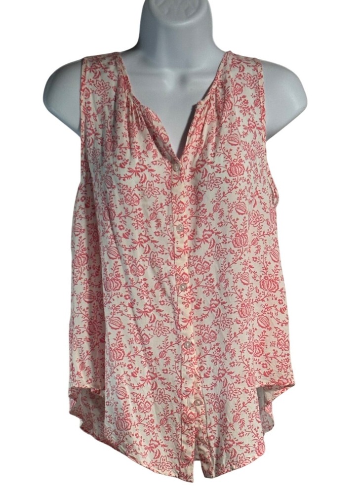 LOFT Outlet Sleeveless Floral Print Button Up Blouse Soft White Pink Top Women S
