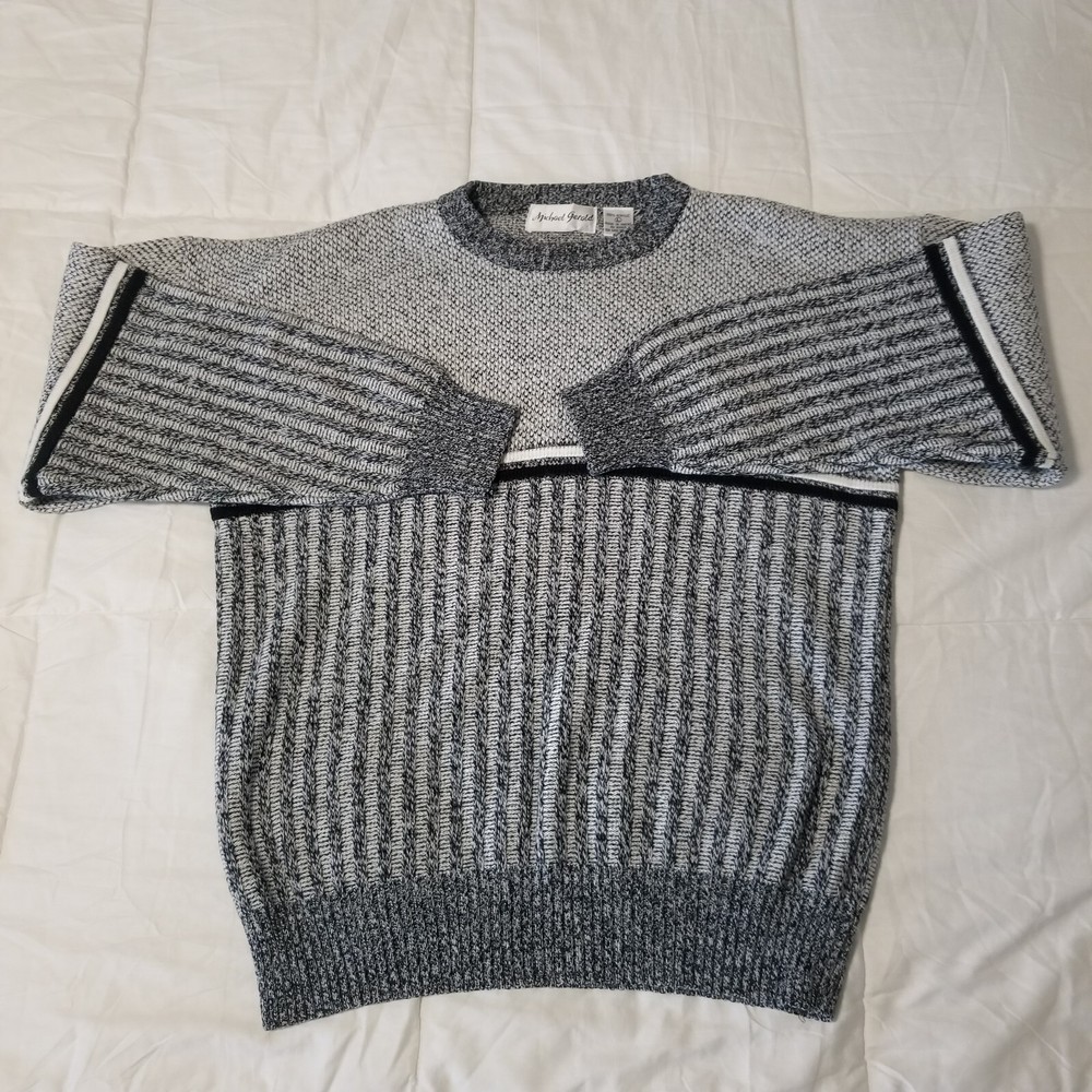 Vintage Michael Gerald Sweater Gray White Men's Large Pullover Crew Neck