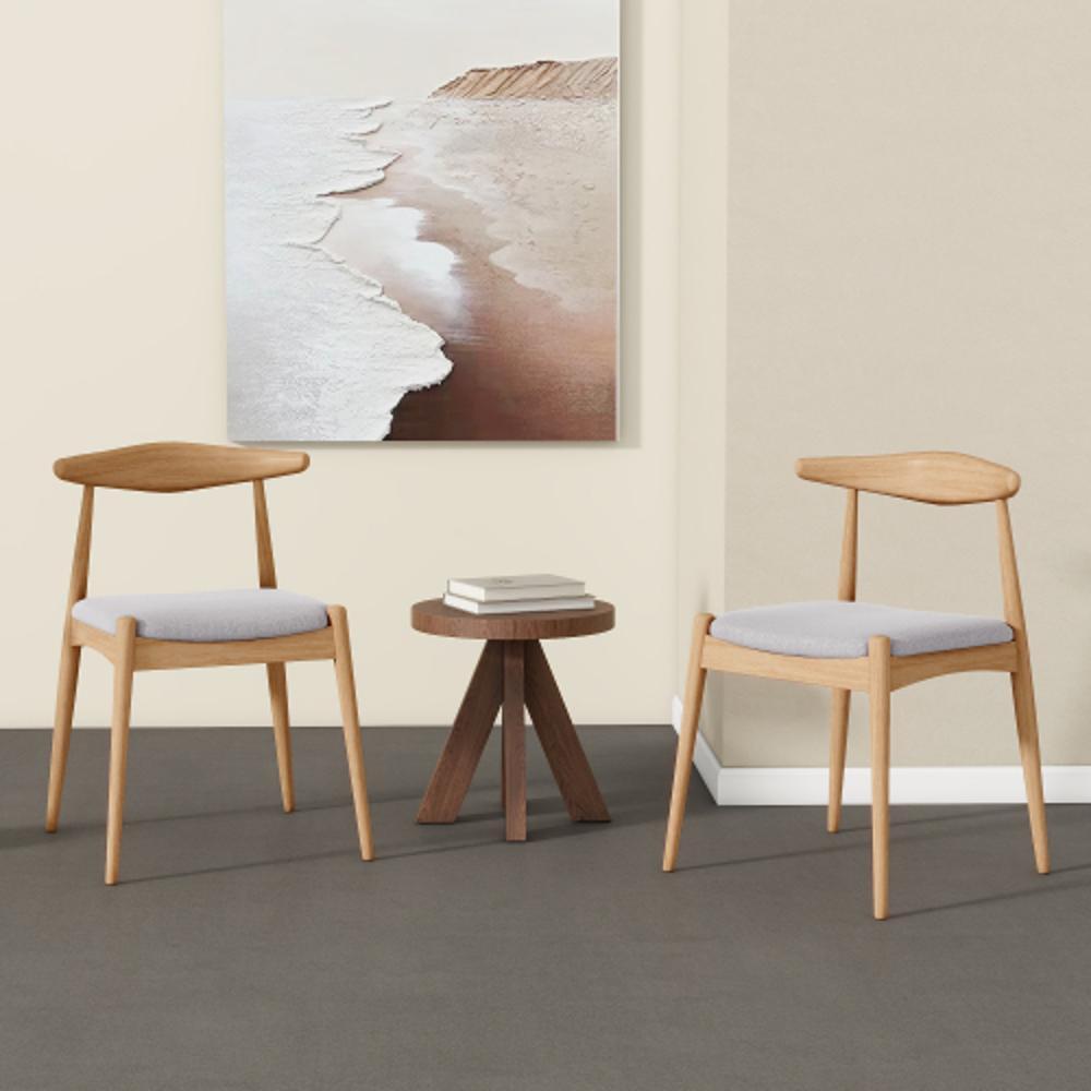 Set of 2 Beige Upholstered Rubber Wood Chairs with Clean Lines and Durability