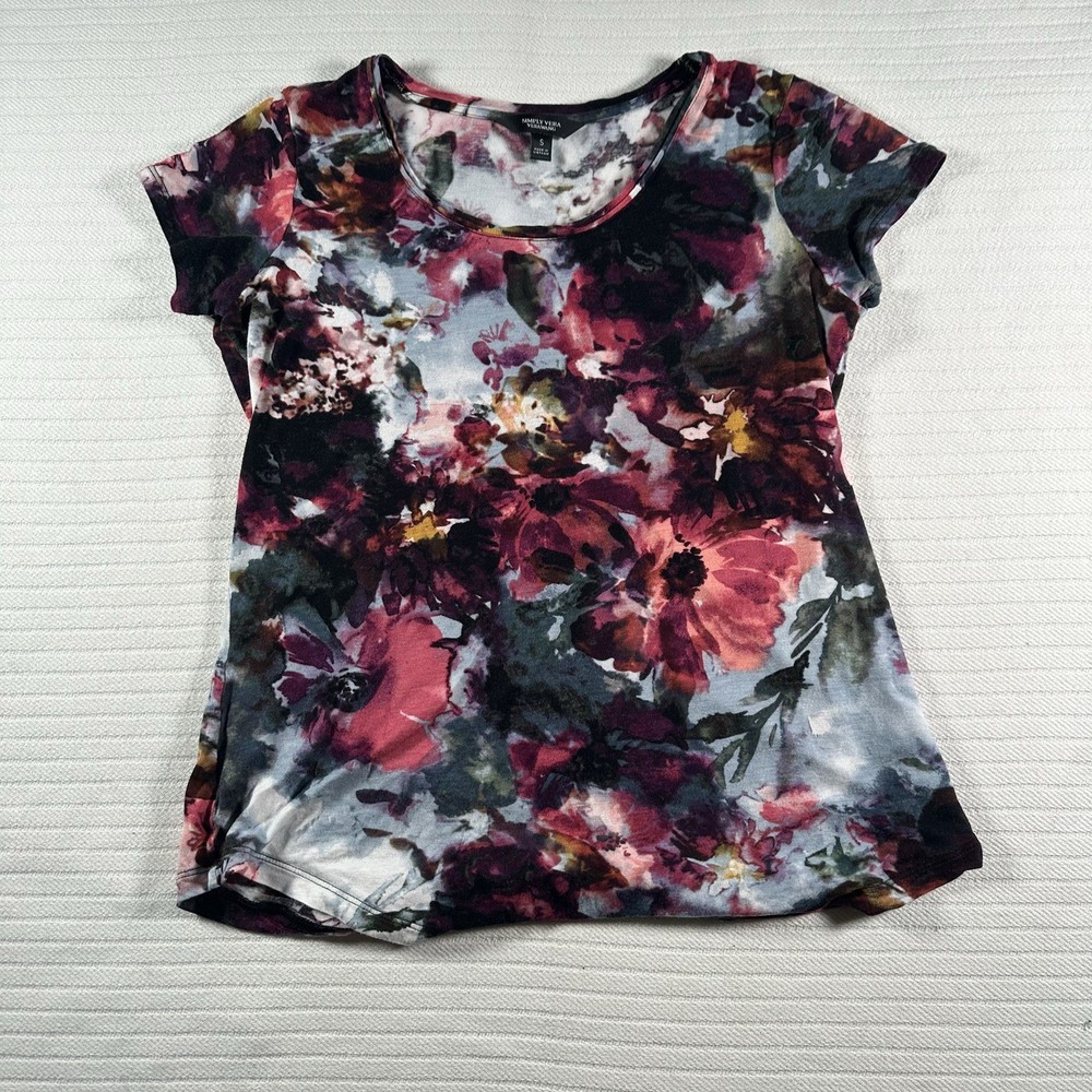 Simply Vera Vera Wang Women’s Small Multicolor Floral Short Sleeve Blouse Top