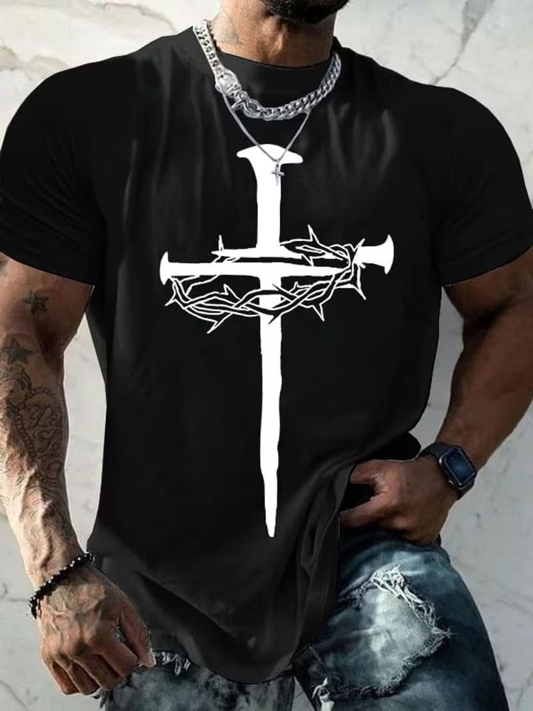 Jesus Nail Cross Crown of Thorns Christian Faith T-Shirt Gift for Believers