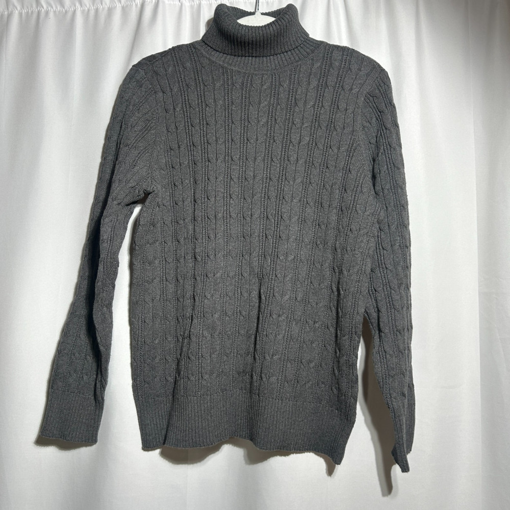 St Johns Bay Women's Cable Knit Turtleneck Sweater Sz XL Gray Fisherman Coastal