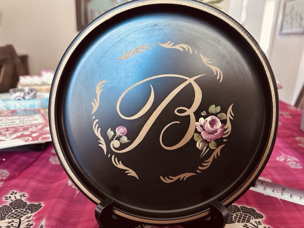 Vintage Nashco Hand Painted Tole Tray  Floral New York Metal