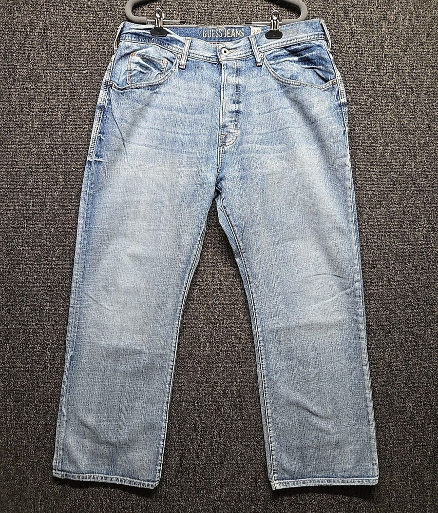 Guess Jeans Mens 36x30 Blue Desmond Relaxed Fit Wide Leg Light Wash Fade Preppy