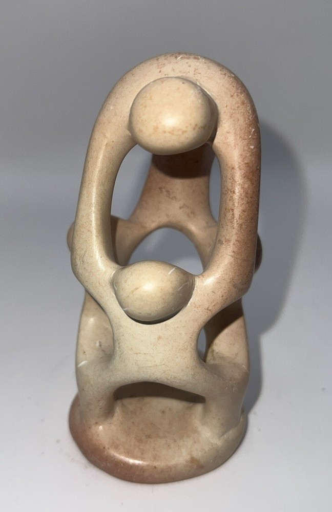 Vintage 4 Family Unity Carved Soapstone Sculpture Abstract Art Deco 3.5” Africa