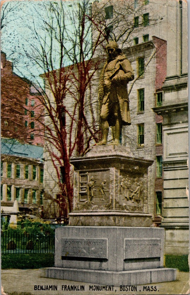 Benjamin Franklin Monument Boston Massachusetts MA Postcard