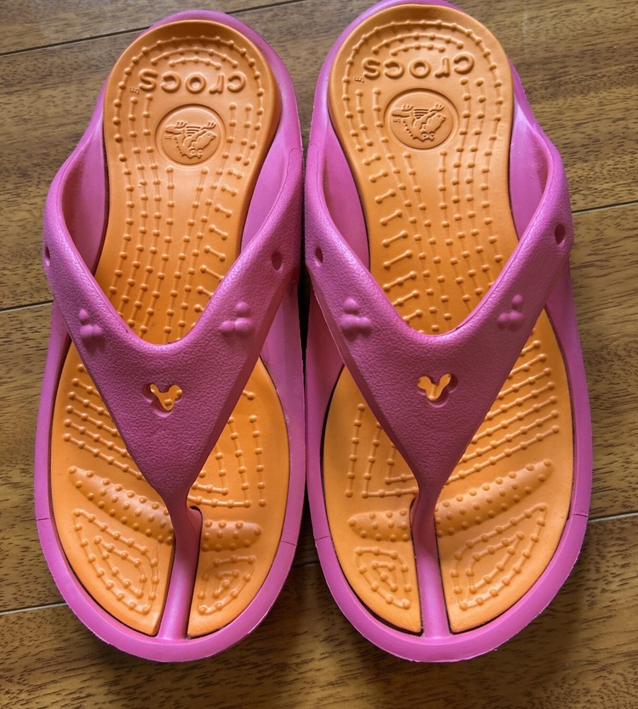 Crocs Disney Mickey Mouse Pink/Orange Flip Flop Thongs- Women’s Sz 8/Men’s Sz 6