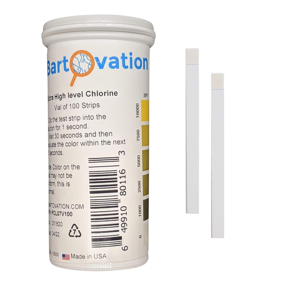 Extra High-Level Chlorine Test Strips, 0-10,000 Ppm [Vial of 100 Strips]