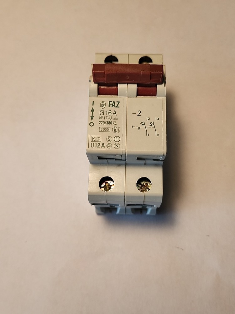 Klockner Moeller FAZ-G16A-2 Circuit Breaker, 2P, 220/380VAC, 16A, USED, Warranty