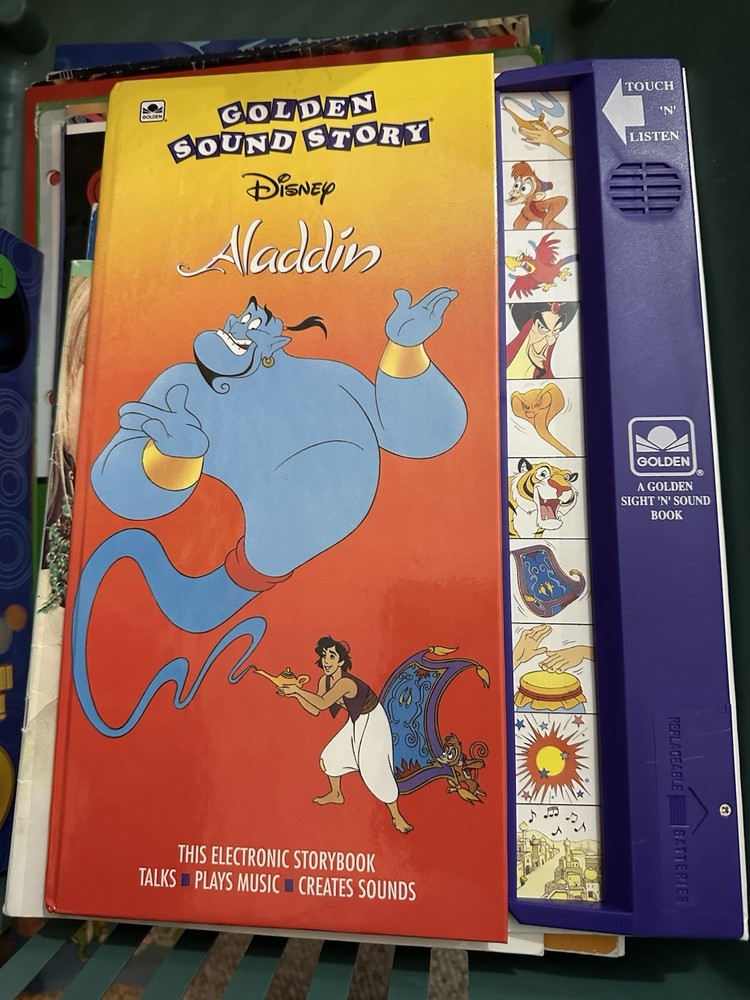 Vintage 90s Disney Aladdin Golden Sound Story Book WORKING Sight N Sound Tested