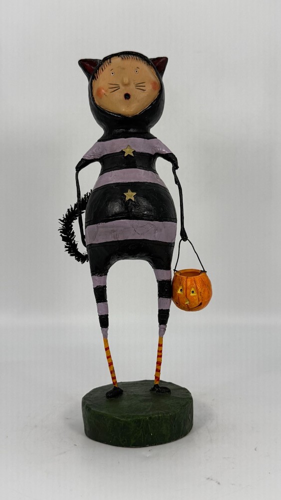 Vintage Folk Art Girl in Cat Costume Halloween Figurine Primitive Lori Mitchell?