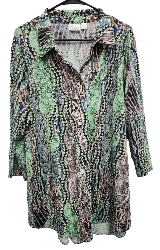Women With Control Tunic Top Womens Large Green Wearable Art Abstract 3/4 Sleeve-image