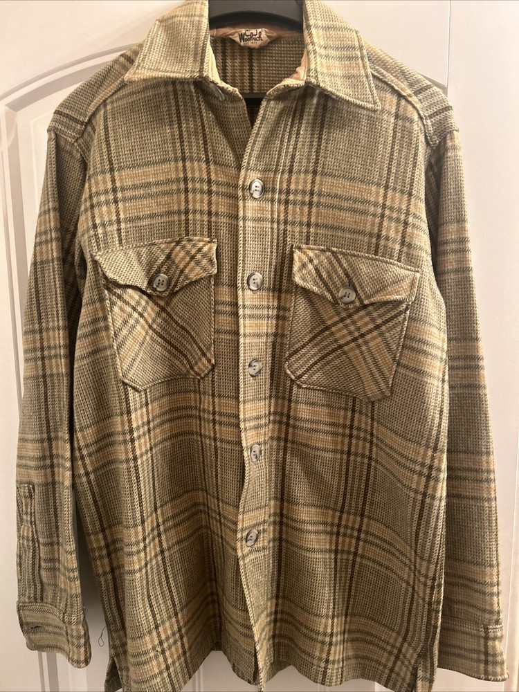 Vintage Woolrich Plaid Wool Flannel Shacket Jacket Shirt Size Medium RARE 60s-99