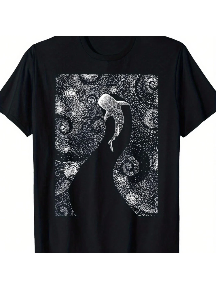 Men'S Whale Shark Graphic T-Shirt - Black & Nautical Whale Shark Design