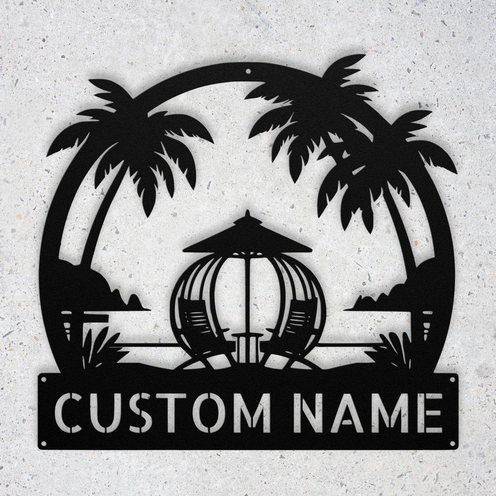 Personalized Paradise Scene Metal Sign Custom Wall Decor Beach Theme Gift