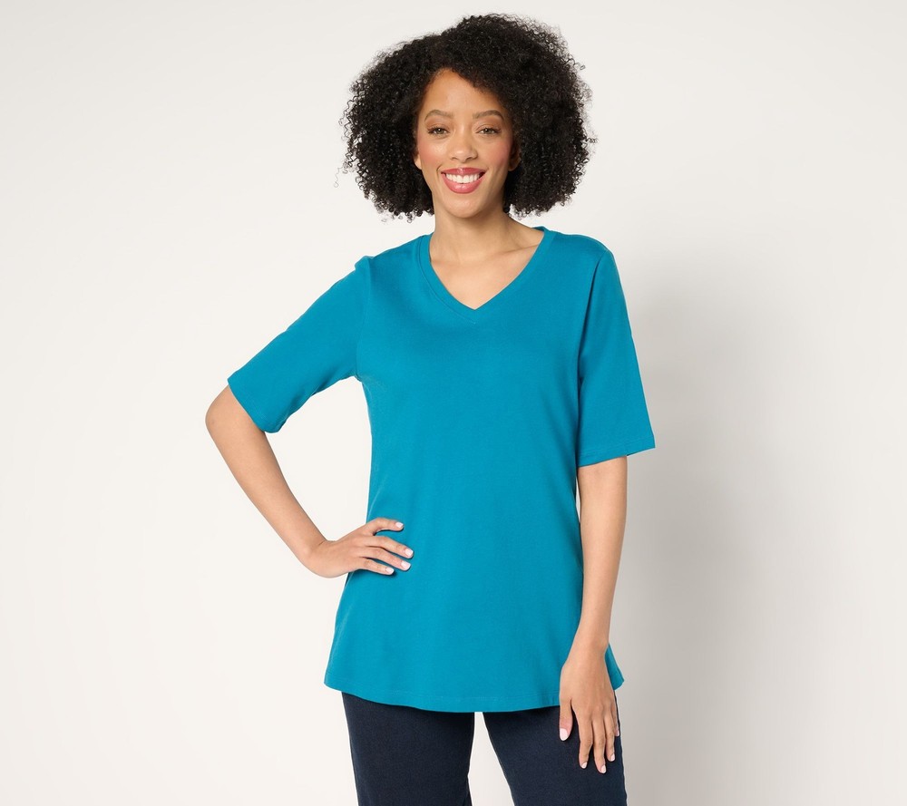 Gloria Vanderbilt Women's Top Plus Sz 1X Denim & Co. Essentials True Blue