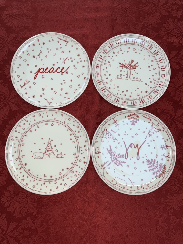 4  Ellen DeGeneres Royal Doulton Christmas Accent Plates Red Joy Kindness Peace-image