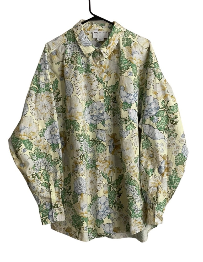 Asos Women's Oversized Button Front Tunic Shirt Dress Yellow Floral Cotton Sz 12