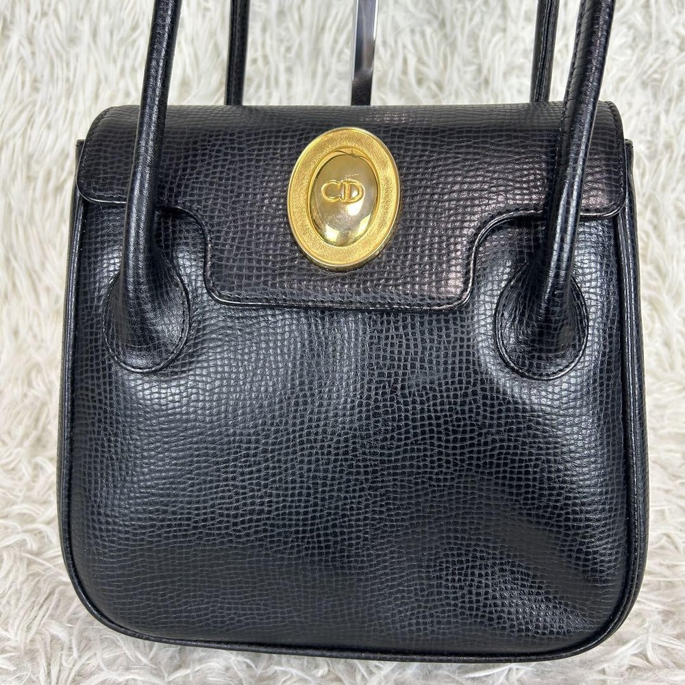 Vintage Christian Dior Black Leather Oval Shoulder Bag Designer Handbag