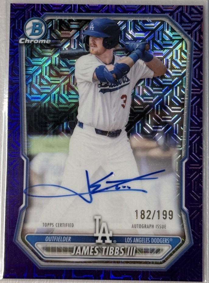 2026 Bowman Chrome James Tibbs III Purple Mojo Auto /199 Dodgers BMA-JT Prospect