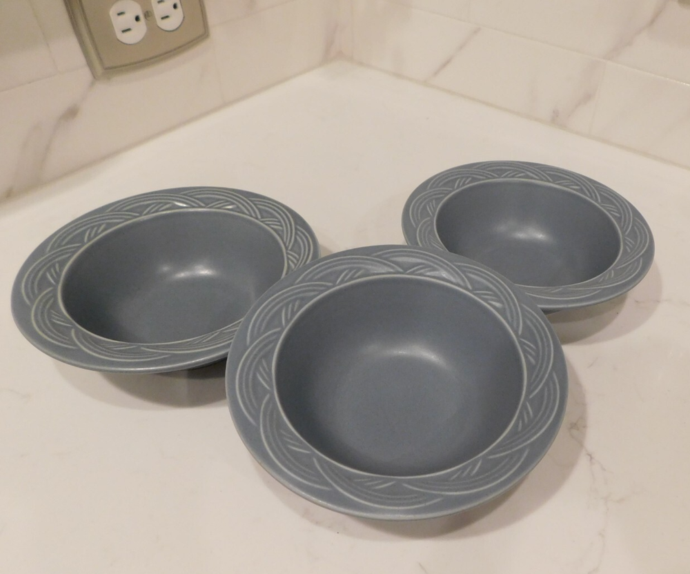 Pfaltzgraff Acadia Bay Blue Rim 6.5-inch Soup Cereal Bowls Set of 3-image