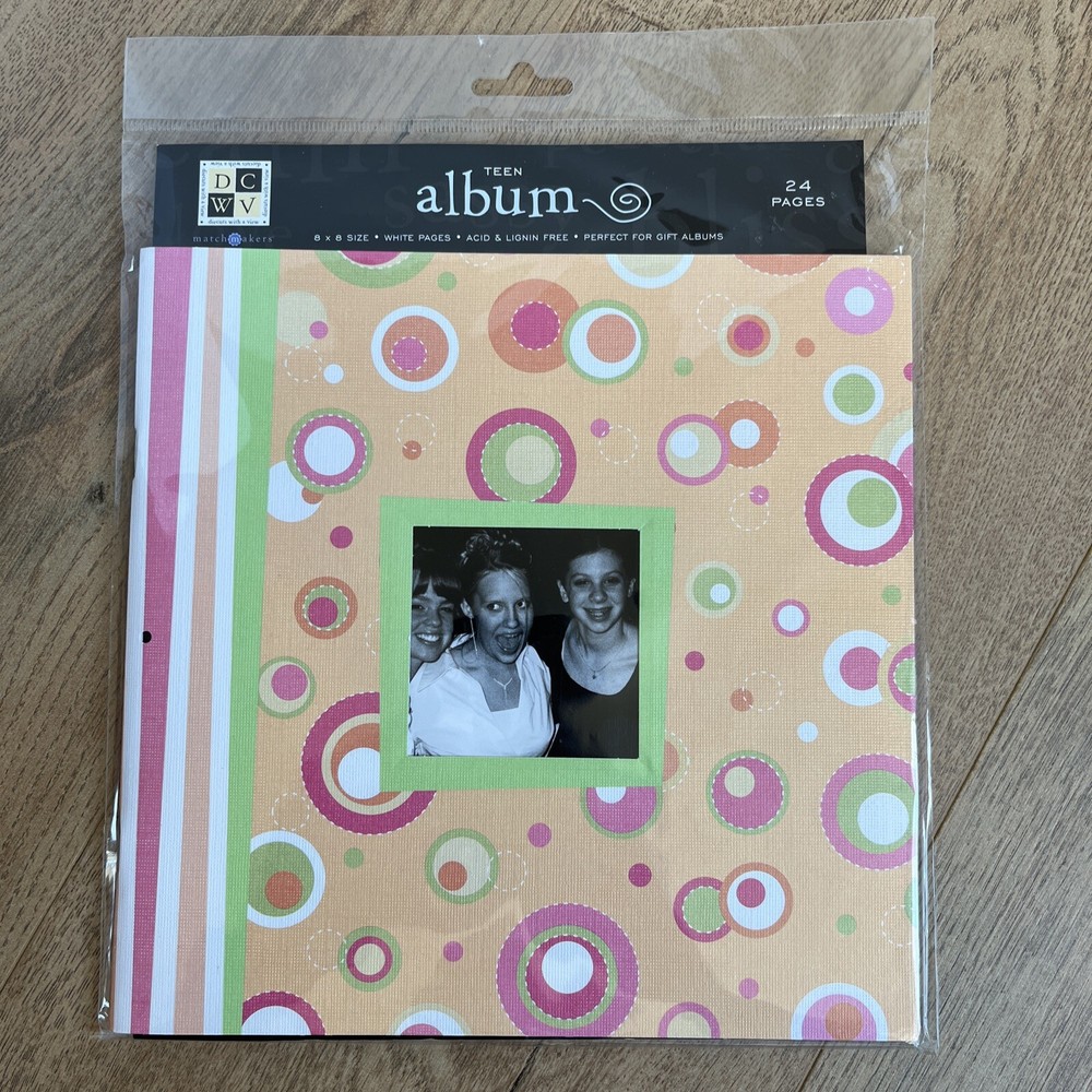 DCWV 8”x8” - Mini Scrapbook Photo Album-  Acid Free Peach Pink Green Dots-image