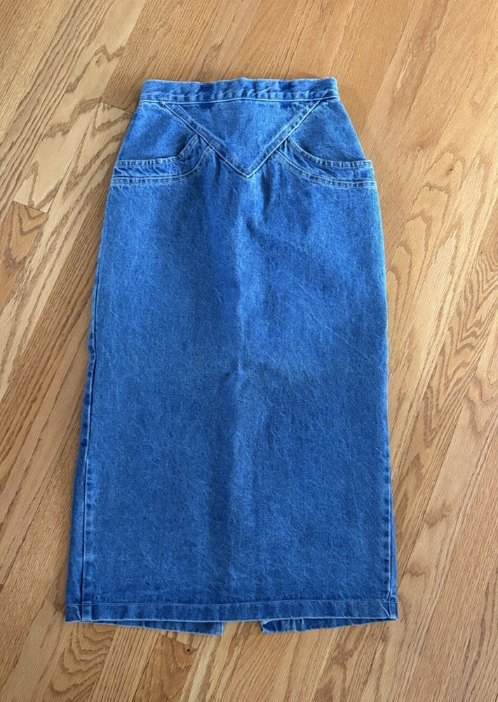 Vintage Women's American Profile Dungarees Midi Western Style Skirt Sz 4 Cowgirl