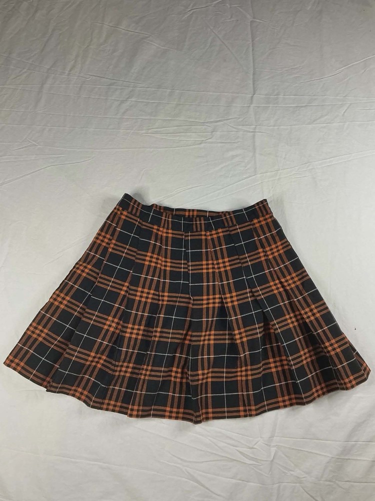 🖤🍂 Vintage Cycle Plaid Pleated Skirt Orange Black Y2K 🍂🖤