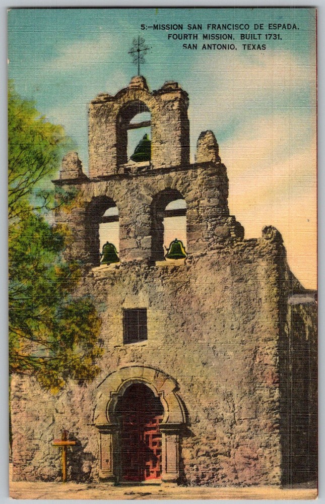Vtg Linen Postcard Mission San Francisco DE San Antonio, TX 1930s