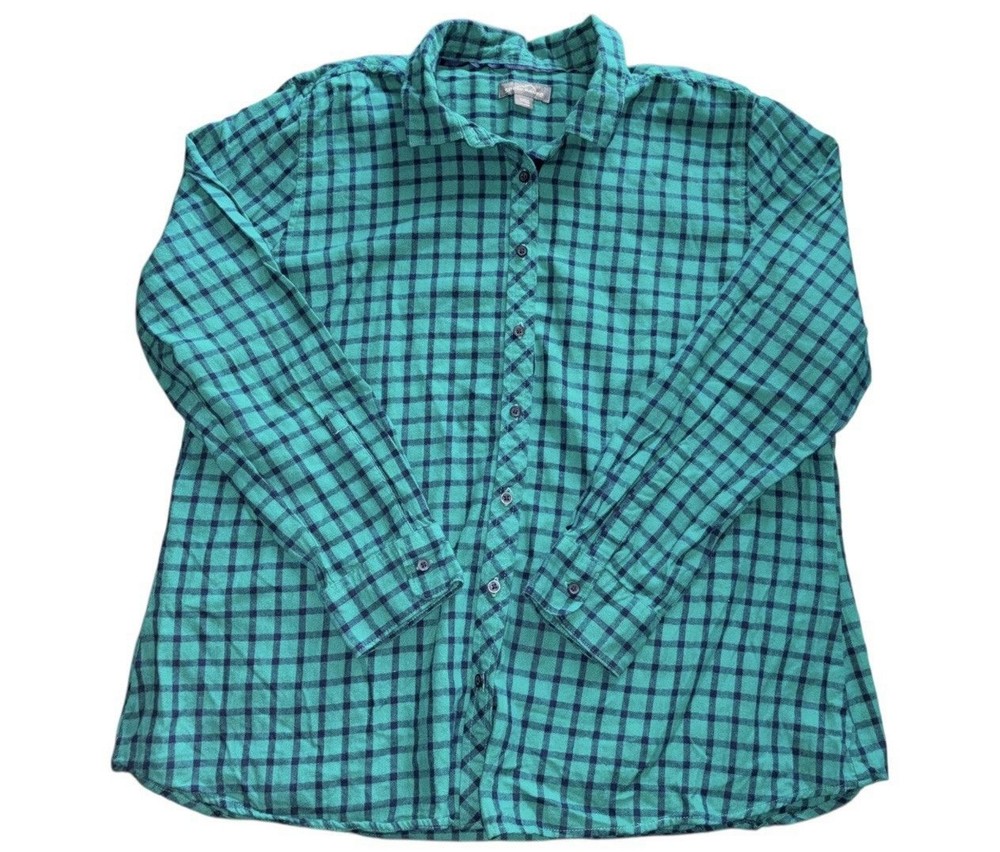 Eddie Bauer Women’s Plaid Button Down Shirt Teal Green / Blue Size XXL