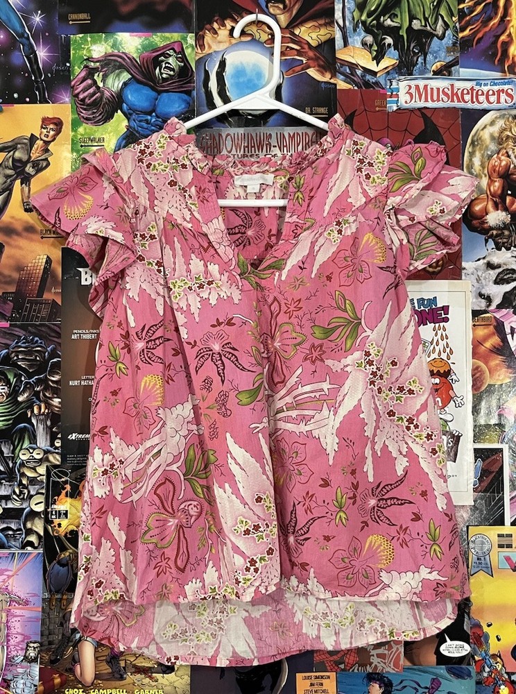 Jennifer Grace Floral V-Neck Blouse with Flutter Sleeves - Size S