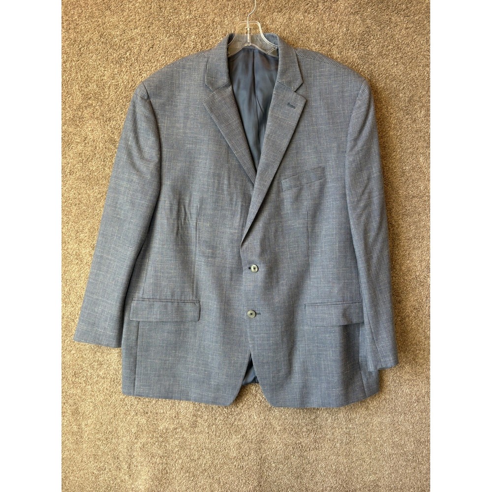 Ralph Lauren Mens 50L Houndstooth Sport Coat Blue Wool/Silk/Linen Blend