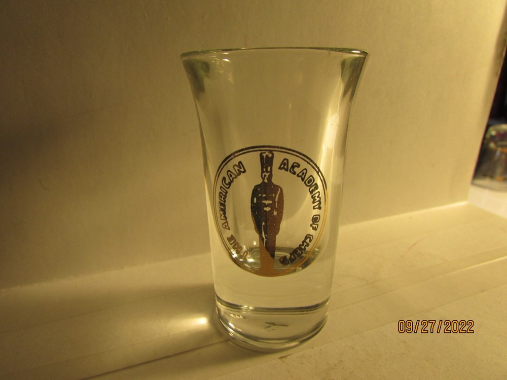 Vintage Academy of Chefs gold and clear tequila shot glass-image