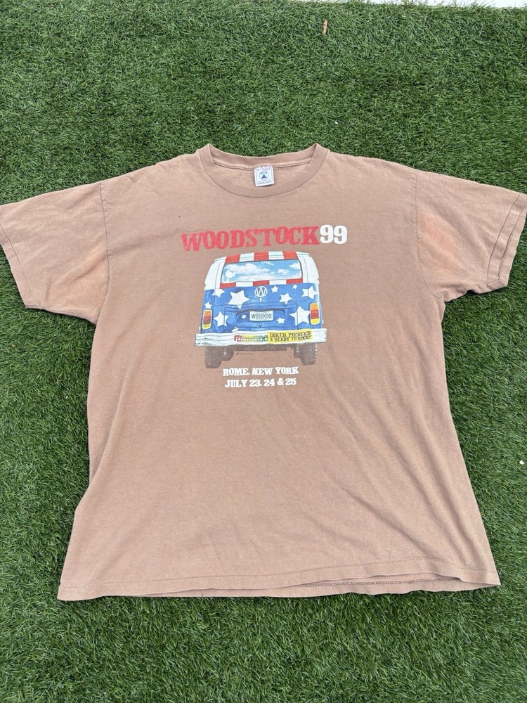 Vintage Delta Woodstock 99 Rome New York XL brown double-sided graphic shirt