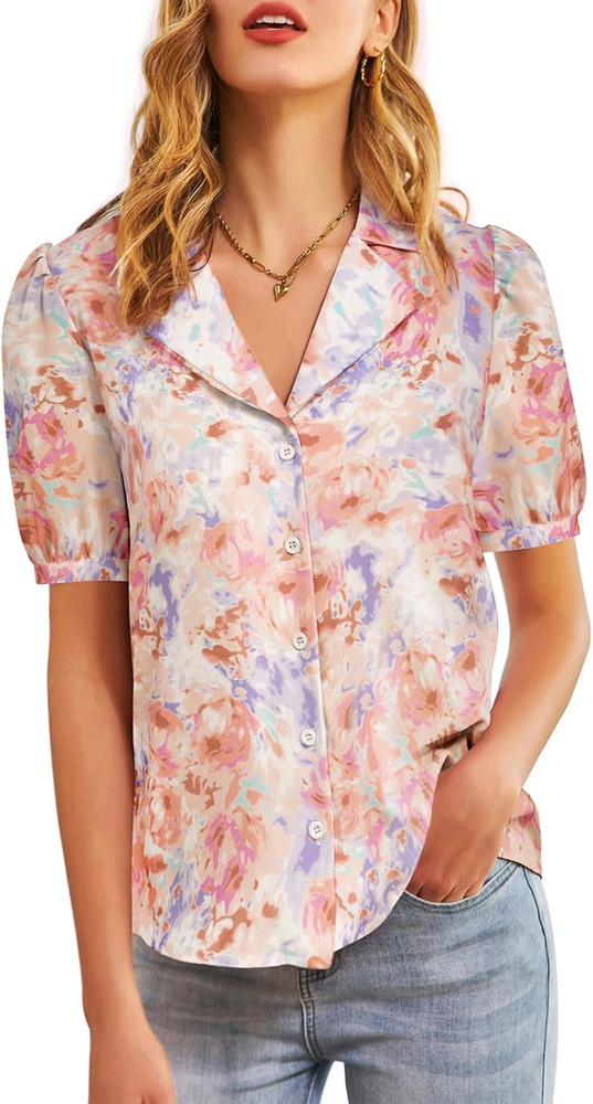 Women's Button-Down Shirts Short & Long Sleeve Business Casual V-Neck Tops